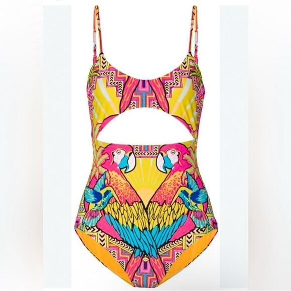 Mara Hoffman Other - Mara Hoffman Parrot Tropical One Piece Swimsuit Size Large Cutout Pink Yellow